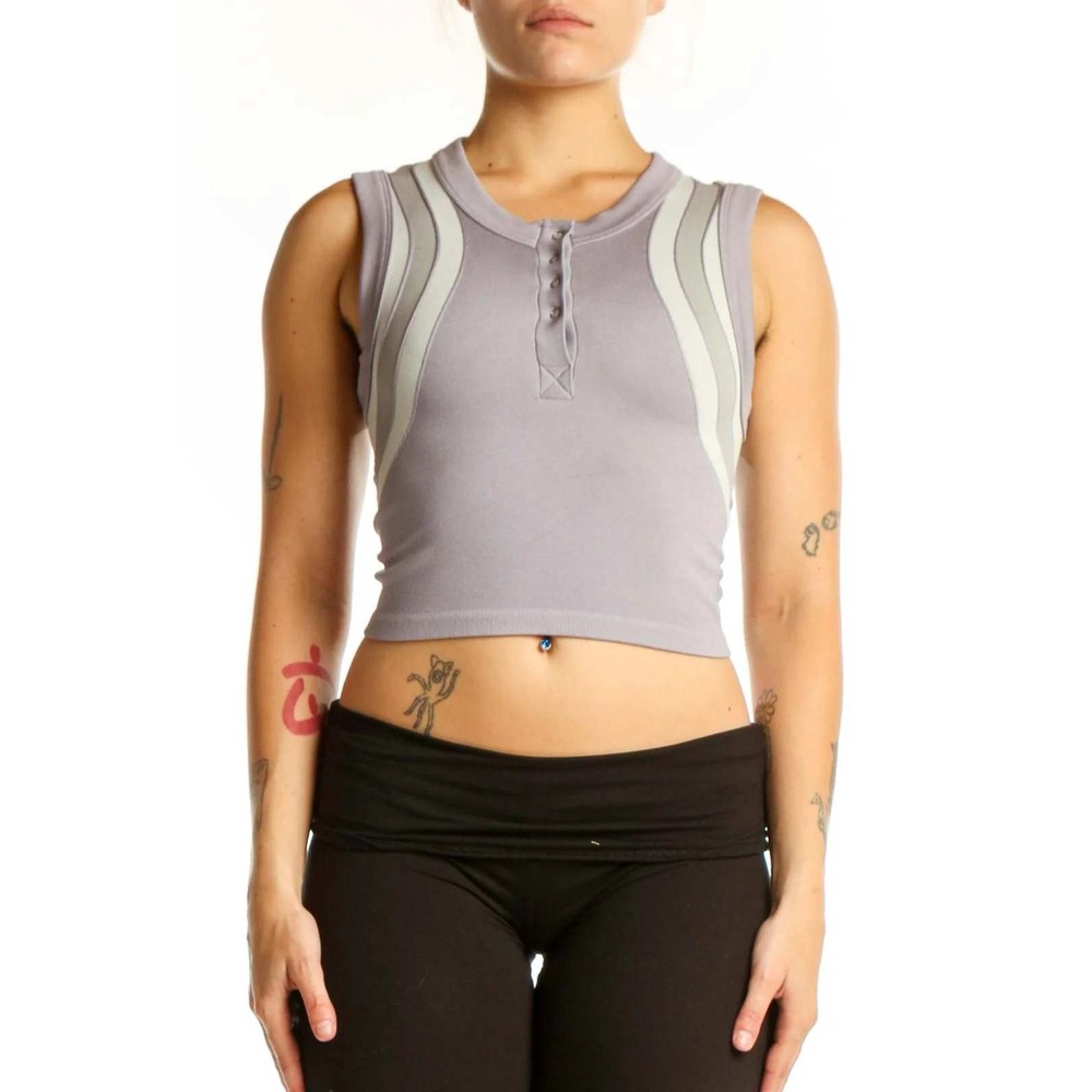 Free People Movement Purple Activewear Tank Top Striped Crop Henley Size M
